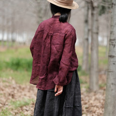 Red linen shirt, summer linen shirt, vintage Chinese loose casual shirt