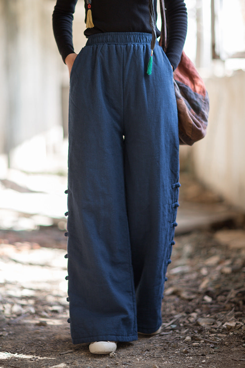 2026 Winter Cotton-Linen Women's Fashion: New Arrival—Original, Unique, Versatile, and Warm Women's Straight-Leg Quilted Trousers with Ramie and Cotton Padding