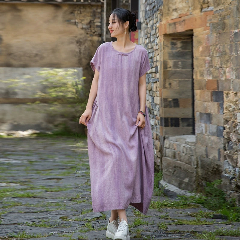 Summer  Cotton  Linen dress, Vintage Chinese  Dresses 20250417