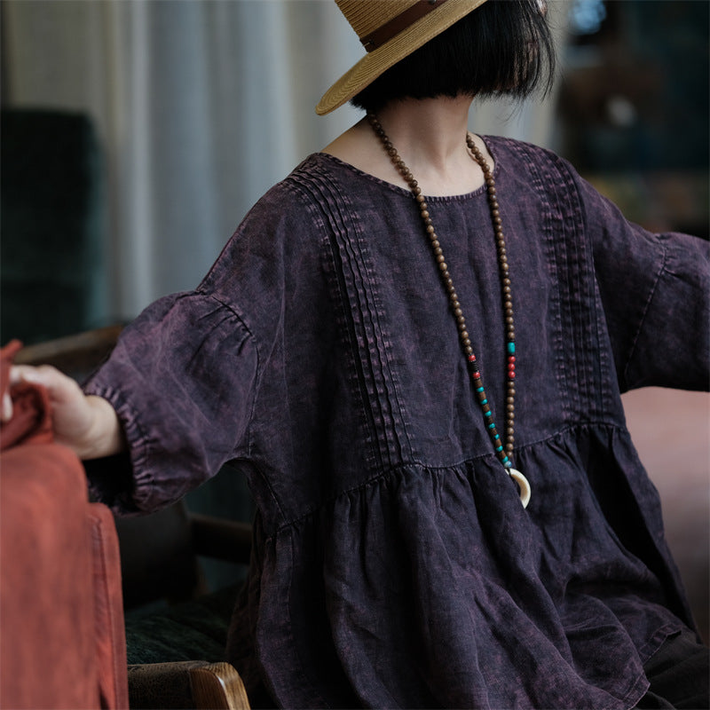 Purple linen shirt,vintage washed linen shirt,casual linen shirt plus size