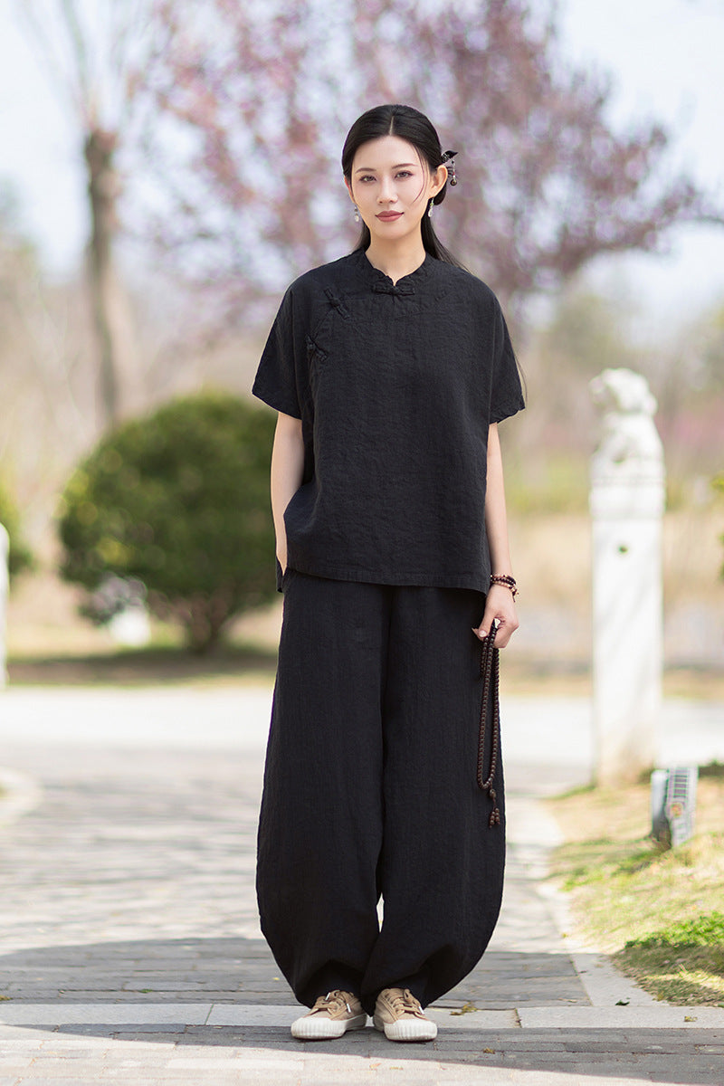 Women's Lightweight Linen Vintage-Style Summer Shirt, New Arrival: Zen-Inspired Stand-Up Collar with Button Closure 20260511