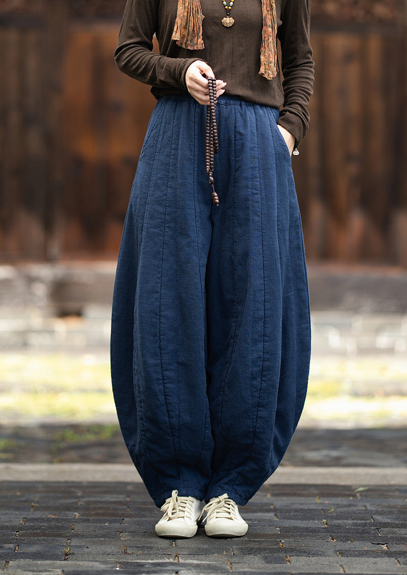 2026 Original New Arrival: Winter Ramie-Cotton Sandwashed Distressed Patchwork Pumpkin-Colored Women's Harem Pants