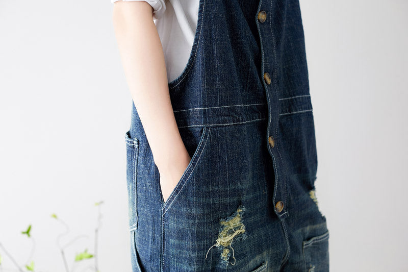 Women's Cotton Overalls,Denim Overalls,Stonewashed Loose Overalls