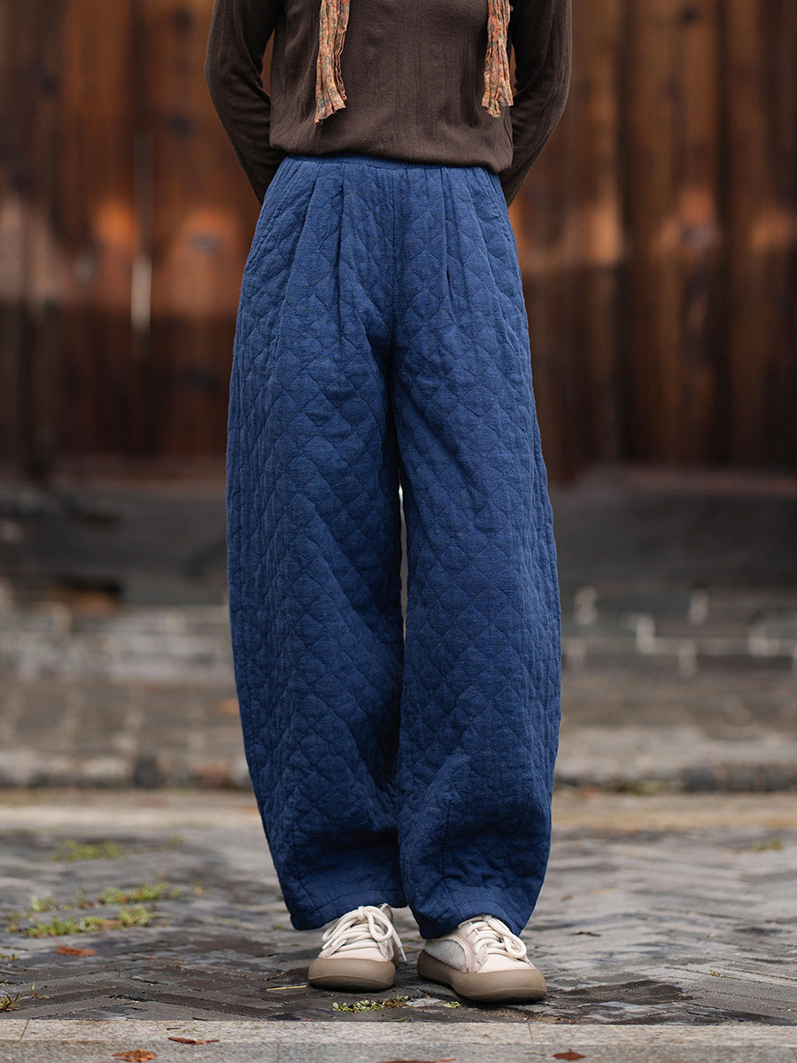2026 Winter New Arrival: Artistic, Retro, and Zen-Inspired Women's Cotton-Padded Pants for Outdoor Wear—Warm, Cold-Resistant, with Elastic Waist and Bell-Bottom Design