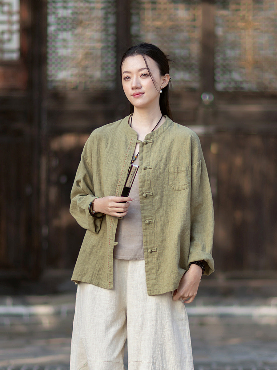 2026 Spring Cotton-Linen Women's New Chinese-Style Ramie Blouse, Loose-Fitting Cotton-Linen Button-Down Shirt with Chinese-Style Buttons, Modernized Tang-Style Jacket
