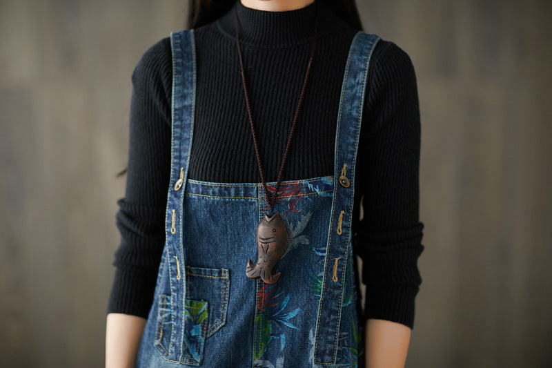 Printed Cotton Overalls,Women's Denim Overalls,Stonewashed Loose Overalls