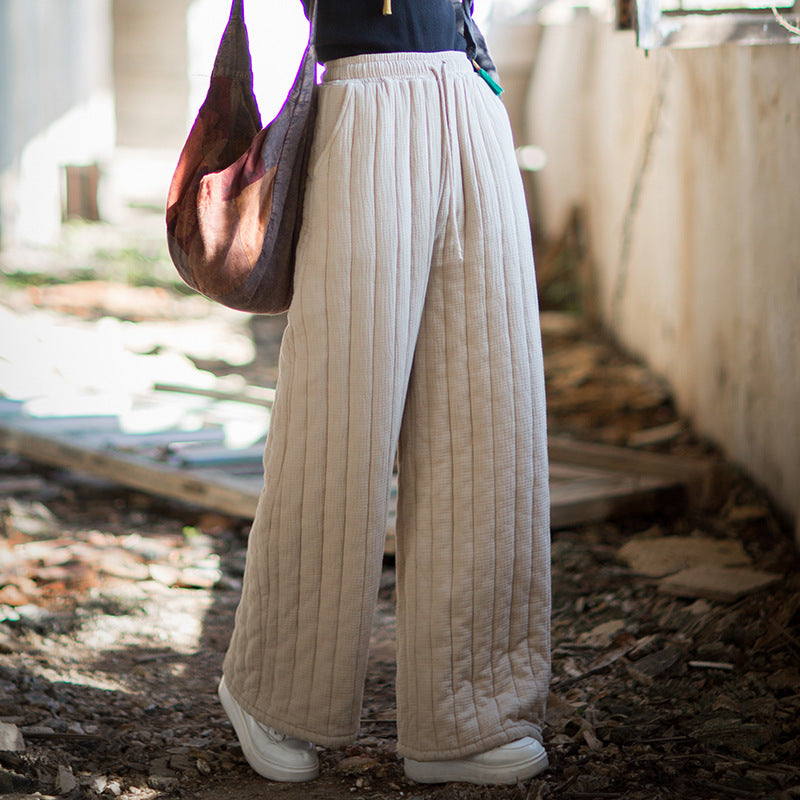 2026 Winter New Arrival: Quilted Vertical-Check Pants—Original, Artistic, Fashionable, Retro, Textured, Soft, and Versatile Women's Cotton Pants