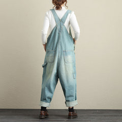 Stonewashed cotton overalls, women's denim washed overalls