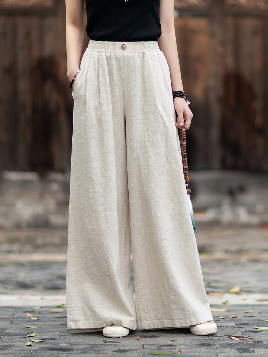 New Arrival: Women's Cotton-Linen Artistic Retro Loose Ramie Skirt-Pants – Versatile Relaxed-Fit Wide-Leg Pants with Elastic Waist – 20260511