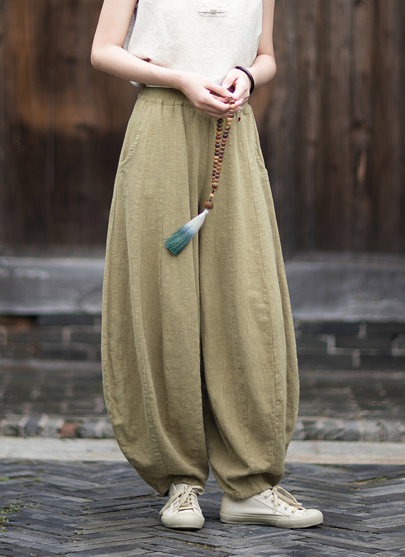 2026 Original New Arrival: Winter Ramie-Cotton Sandwashed Distressed Patchwork Pumpkin-Colored Women's Harem Pants