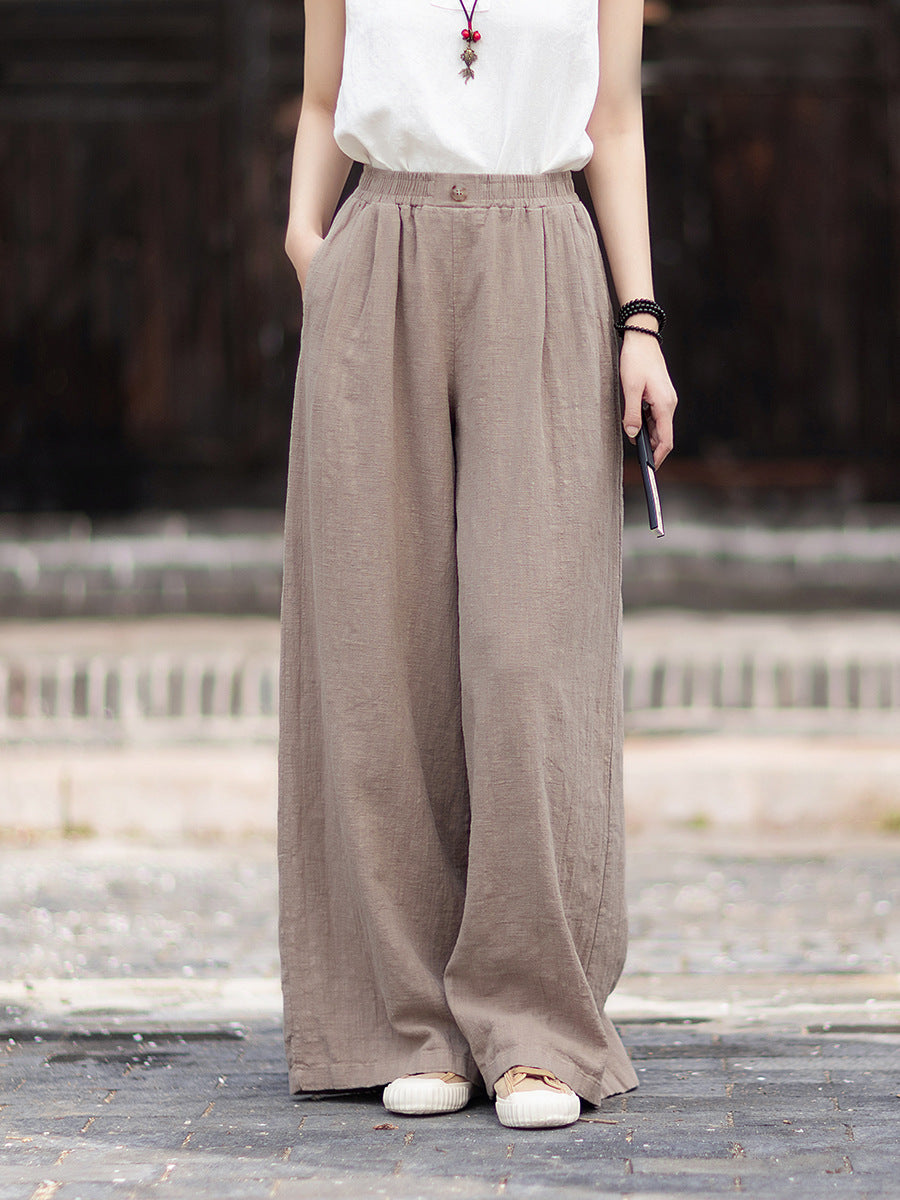 New Arrival: Women's Cotton-Linen Artistic Retro Loose Ramie Skirt-Pants – Versatile Relaxed-Fit Wide-Leg Pants with Elastic Waist – 20260511