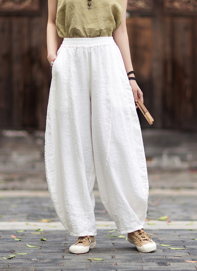 Women's Cotton-Linen Artistic Retro Loose Ramie Skirt-Pants – Versatile Relaxed-Fit Wide-Leg Pants with Elastic Waist – 20260511