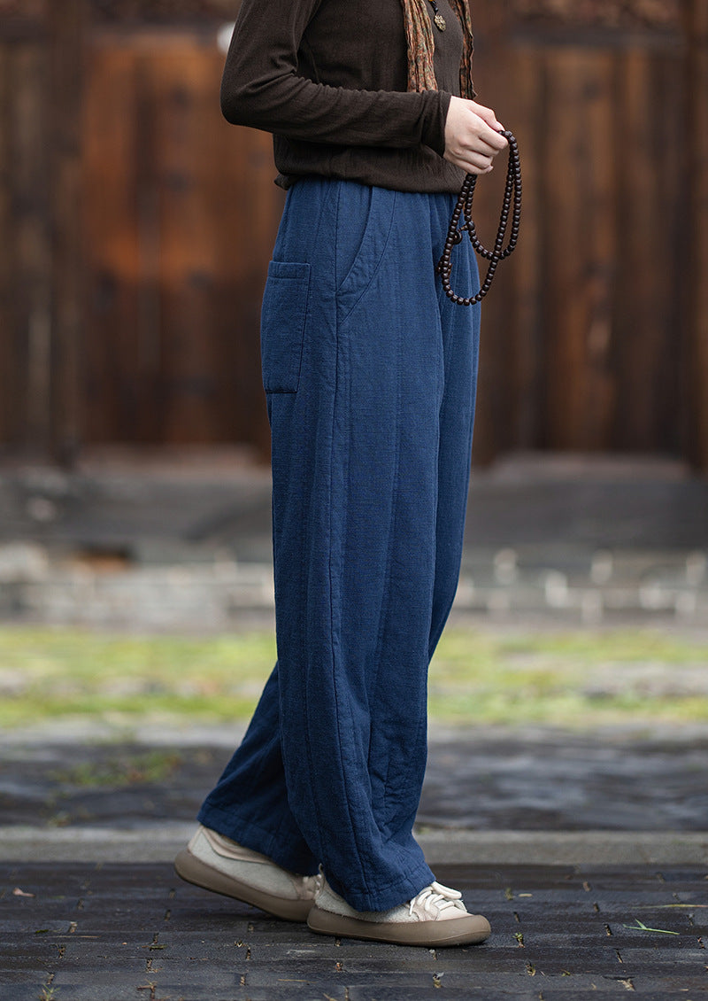 2026 Winter New Original Cotton-Linen Women's Retro, Versatile, Slimming, Elastic-Waist, Loose-Fitting, Casual, Patchwork Straight-Leg Pants