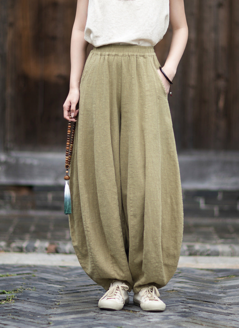 2026 Original New Arrival: Winter Ramie-Cotton Sandwashed Distressed Patchwork Pumpkin-Colored Women's Harem Pants