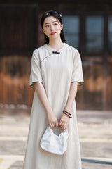 Summer Retro Qipao Dress: Loose-fitting Classic Women's Dress with a Small Stand-up Collar and Button Closure20260511