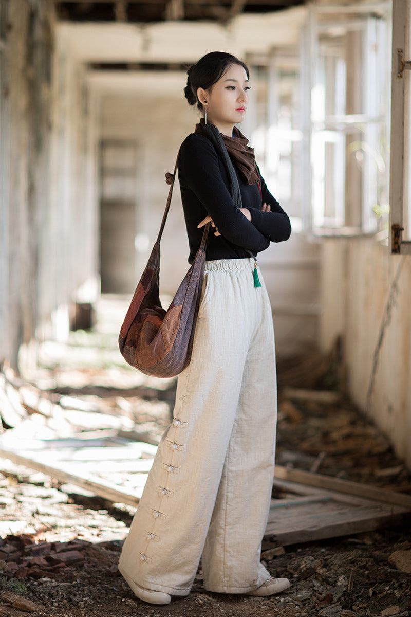 2026 Winter Cotton-Linen Women's Fashion: New Arrival—Original, Unique, Versatile, and Warm Women's Straight-Leg Quilted Trousers with Ramie and Cotton Padding