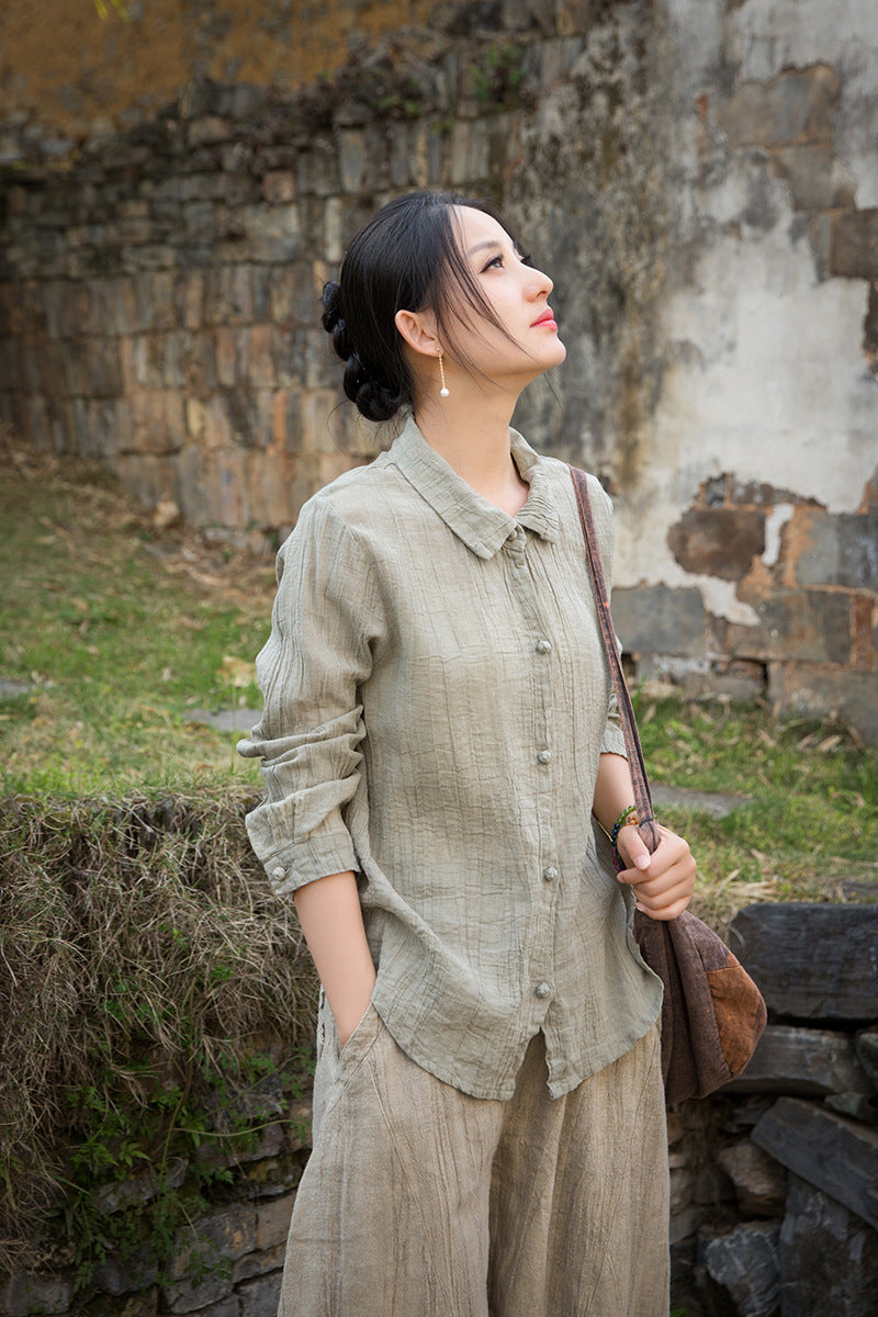 Summer Cotton  Linen shirt, Vintage Chinese  shirt, 20250408